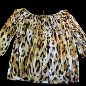 Anne Klein Leopard Print Blouse.  Women's small. 3/4 sleeve with fitted waist.